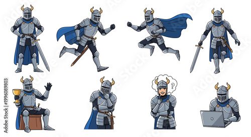 Collection of Knight Poses and Actions in Full Armor.