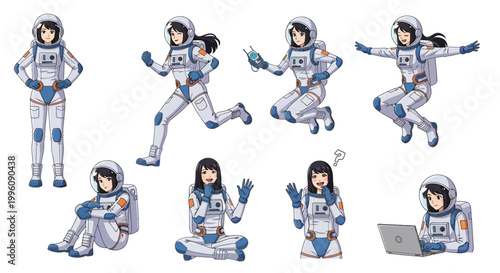 Set of Astronaut Poses and Actions.