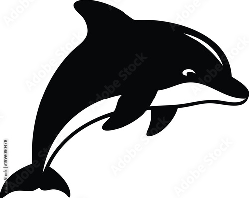 Clean Minimalist Dolphin Silhouette Vector EPS Illustration Isolated on White Background