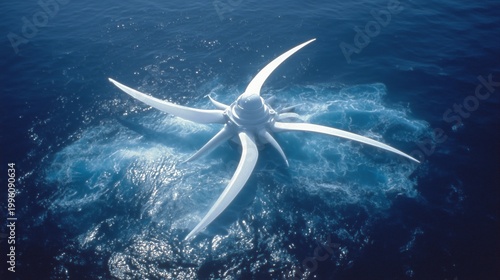 Floating ocean turbine generating clean energy, futuristic offshore renewable power system