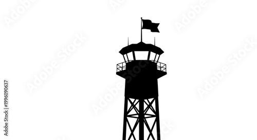 Black silhouette of a watchtower.