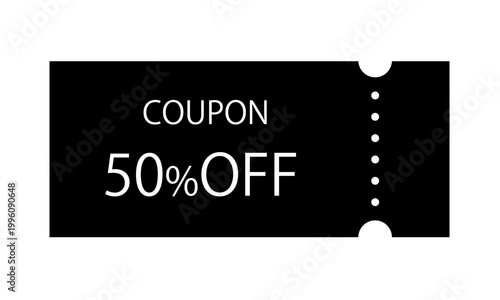 クーポンチケットのシンプルなベクターイラスト素材 モノクロ50%オフデザイン