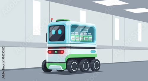 Autonomous Delivery Robot with Medicine Bottles in Modern Corridor