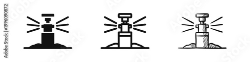 Garden Sprinkler Icon Set, Automatic Lawn Irrigation and Watering System Symbols