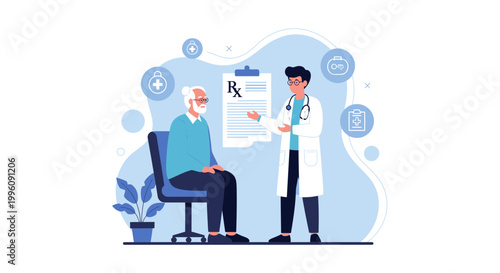 Doctor Consults Senior Patient, Discussing Medical Prescription and Healthcare Plan