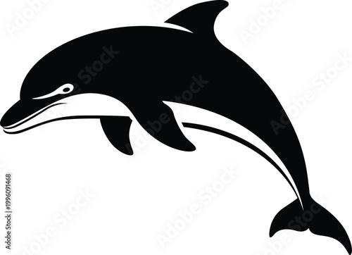 Clean Minimalist Dolphin Silhouette Vector EPS Illustration Isolated on White Background