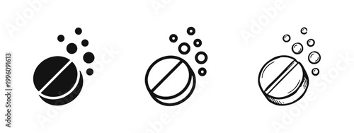 Effervescent Pill Dissolving Icon, Vitamin and Medicine Tablet Symbol