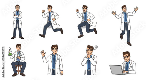 Doctor Character Poses Collection Medical Professional Actions.