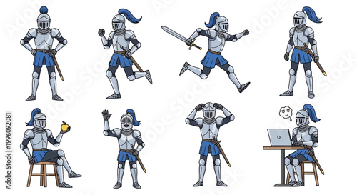 Collection of Knights in Various Poses and Activities.