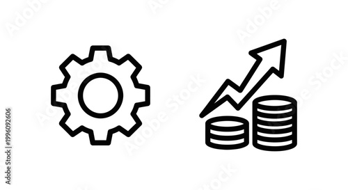Working capital and coin stack with upward arrow icons symbolizing financial growth increase business investment currency accounting commerce exchange progress development strategy economic