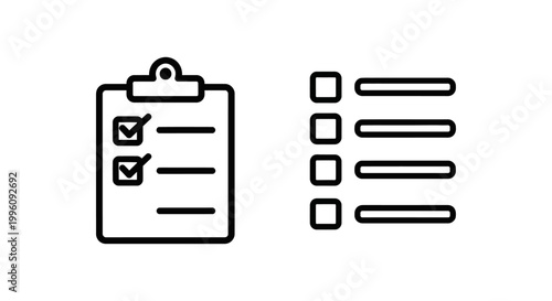 Checklist clipboard and list icons with checklist clipboard document completion approved confirmed selection planning organization management strategy progress questionnaire information