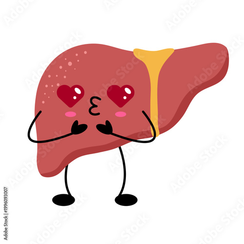 Adorable cartoon liver character with loving expression