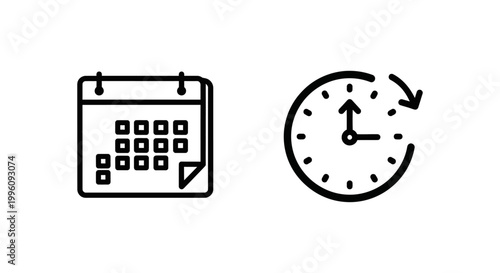 Today calendar and due clock icons with calendar schedule planning organization deadline illustration business management appointment reminder important progress stopwatch circular