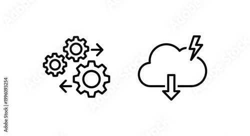 Manual sync gears and on-demand cloud sync icons on demand with synchronization transfer connection mechanism workflow technology computer on-demand automatic software illustration internet