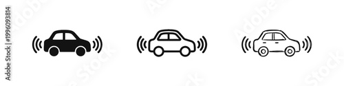 Car Proximity Sensors Icon Set for Parking and Safety in Solid, Outline, and Hand-Drawn Styles