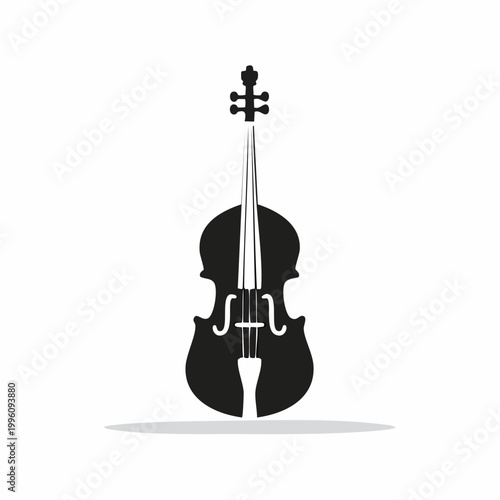 Black Silhouette of a Cello on White Background