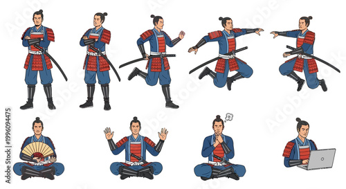 Samurai Warrior Poses And Actions Collection.