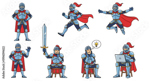 Collection of Knights in Various Poses and Activities.