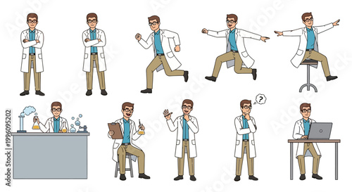 Collection of Doctor Poses and Actions in Medical Setting.