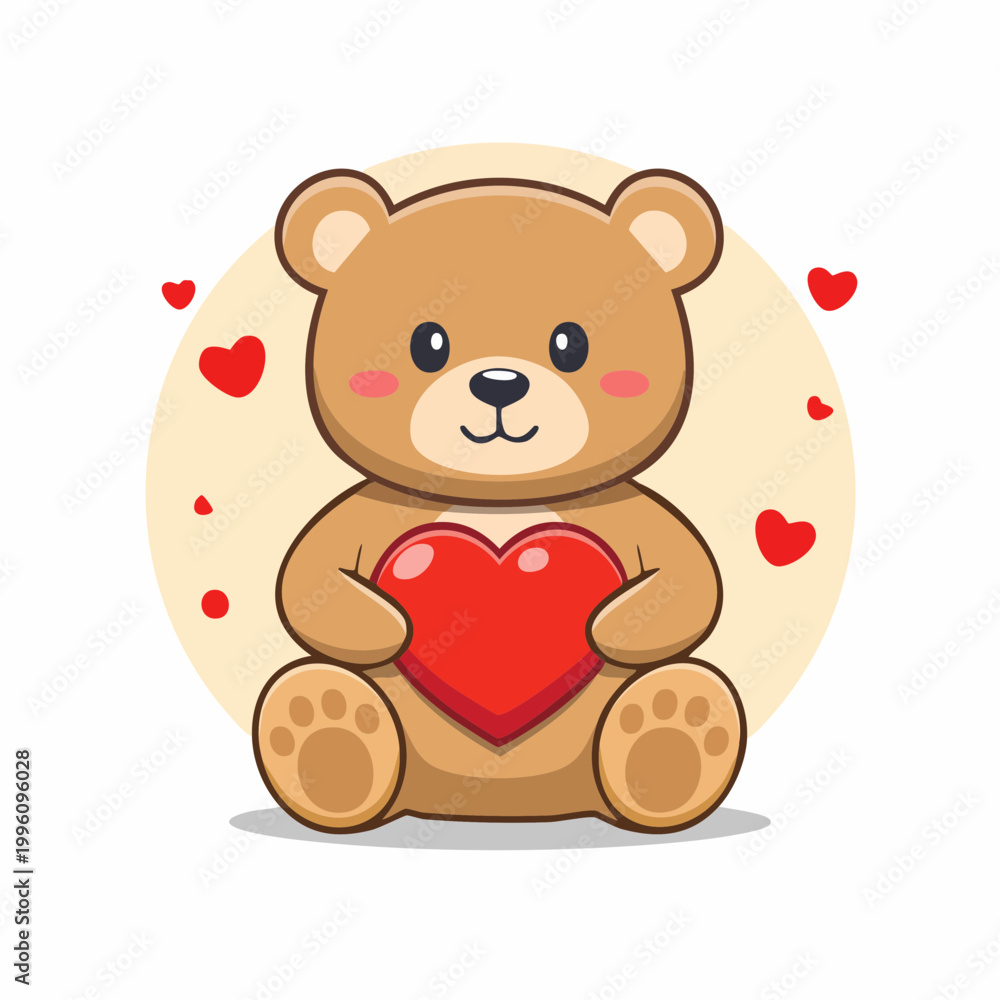 Obraz premium Cute Teddy Bear Holding a Red Heart