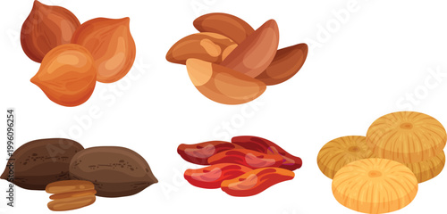 Assorted nuts including almonds and cashews, transparent background