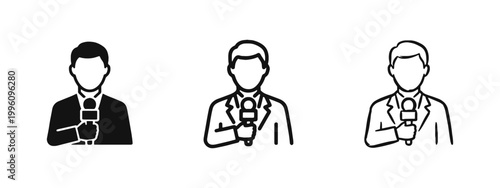 News Reporter and Journalist Icon Set - Broadcasting Concept
