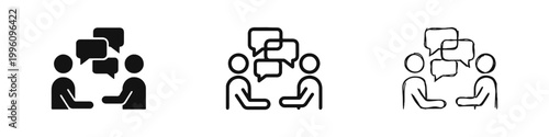 Group Discussion and Community Chat Icon Set - Social Interaction Concept