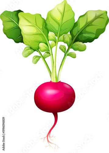 radish isolated on white background, Vibrant radish with fresh leaves isolated on white background, Fresh red radish with green leaves isolated on white background