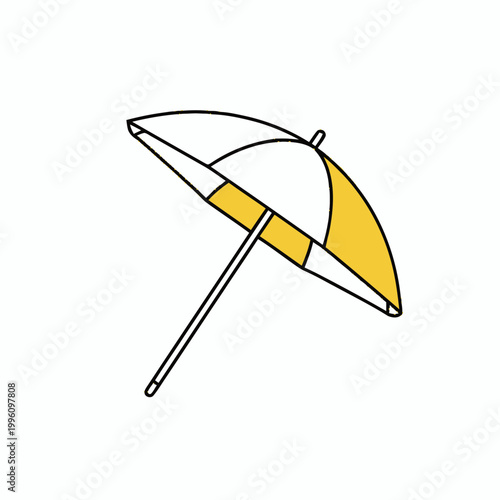 Yellow and white beach umbrella.