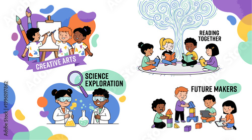 Children engaging in science experiments.