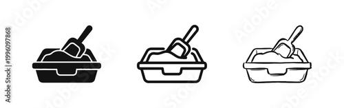 Cat Litter Box with Scoop Icon Set for Pet Care