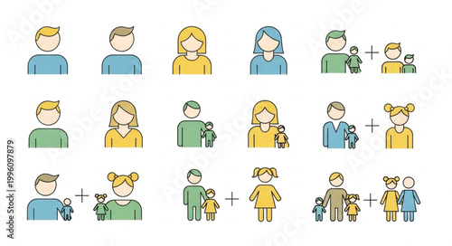 Diverse Family Icons Representing Different Generations and Structures.