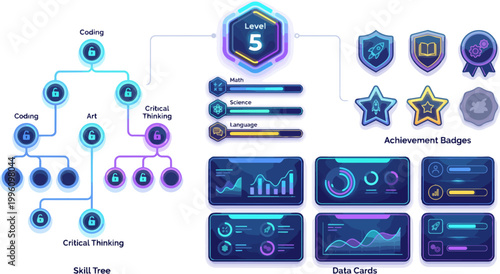 Digital badges and infographic elements.