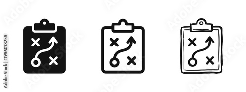 Strategy Game Plan Clipboard Icon Set for Sports and Business