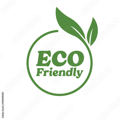 ECO FRIENDLY badge design logo with leaves ecological environmental badge