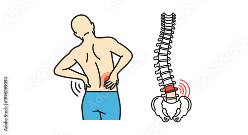 Foto Man with back pain and spine.