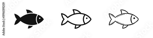 Single Fish Aquatic Life and Seafood Icon Set