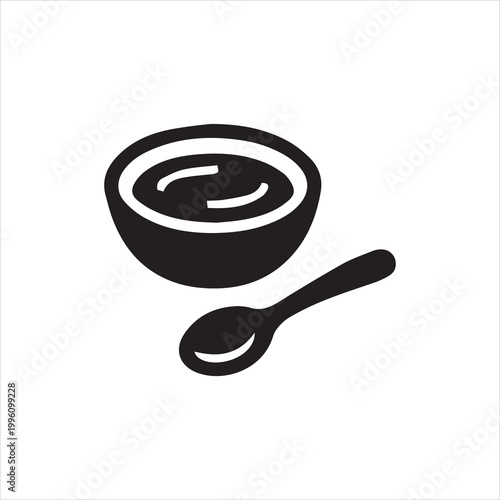 Sauce Bowl with Spoon Icon  on white background or silhouette vector 