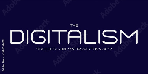 Futuristic Tech Typography With Word Digitalism In Neon Cyber Style On Dark Background. Ideal For Digital, Sci-Fi, And Tech Themes. Vector typeset