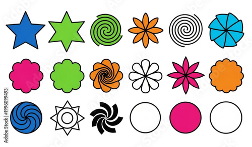 Brutalist abstract shapes vector set Y2K geometric modern illustration