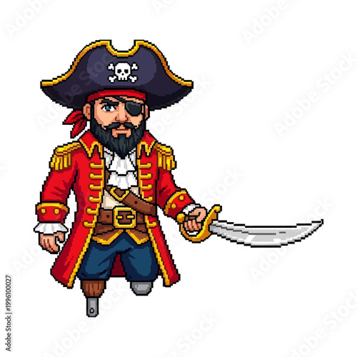 Photos Charming pixel art illustration of a swashbuckling pirate character with an eyep
