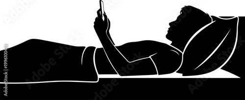 Person scrolling social media silhouette.