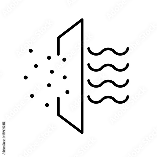 Editable vector graphic of air filtration system concept with particles and clean air waves, isolated on white background