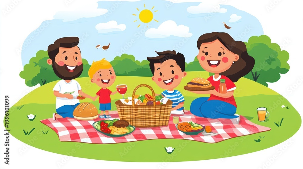 Fototapeta premium Happy Family Picnic in a Sunny Park