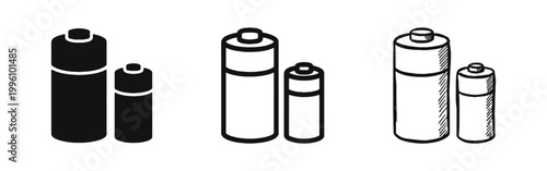 Battery Energy Source Icon Set with AA and AAA Sizes