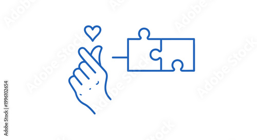Hand placing puzzle piece with heart.