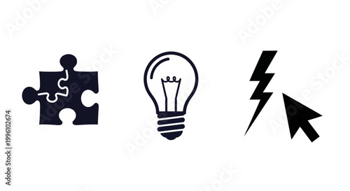 Puzzle piece lightbulb cursor icons.