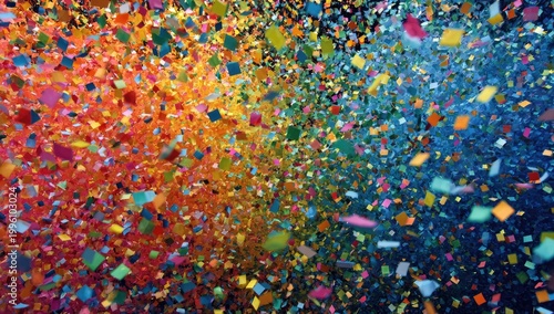 Explosion of Colorful Confetti and Particles in Dynamic Motion.