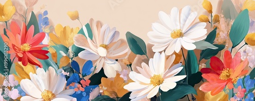 Vibrant Floral Arrangement with Daisy-like Flowers in Various Colors.