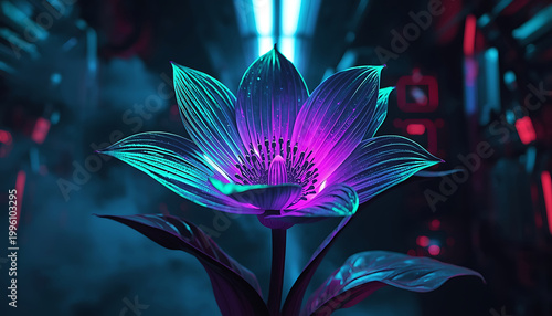 Neon Glow Futuristic Flower in Cyberpunk Lighting